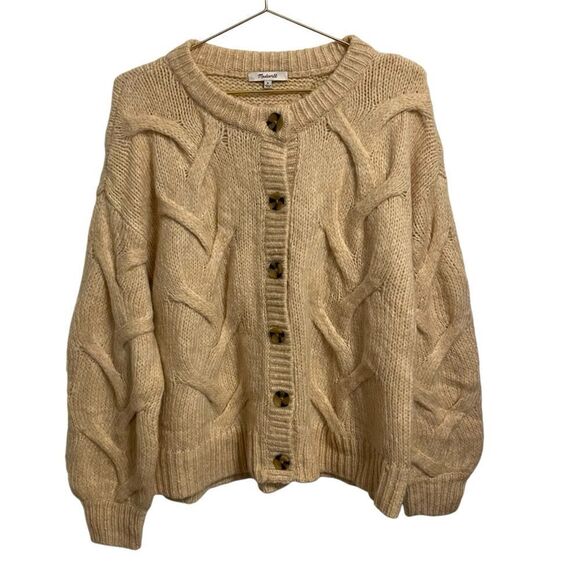 Madewell Heather Powder Cable Ashmont Cardigan Wool Blend Sweater Size Small NWT - Picture 1 of 10